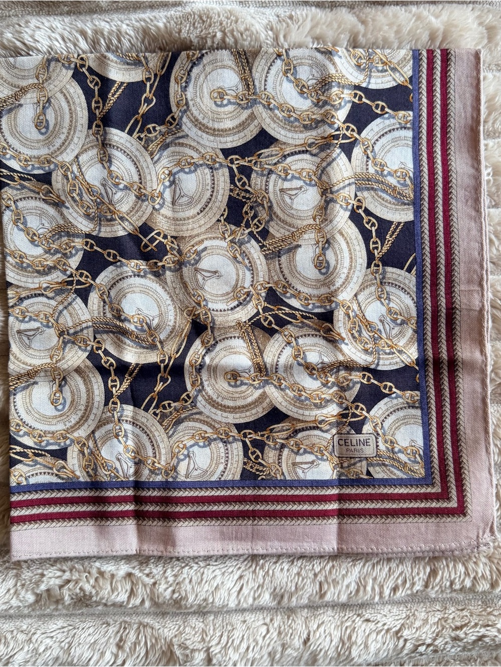 Celine Navy, Gold & Cream Chain Motif Cotton Scarf